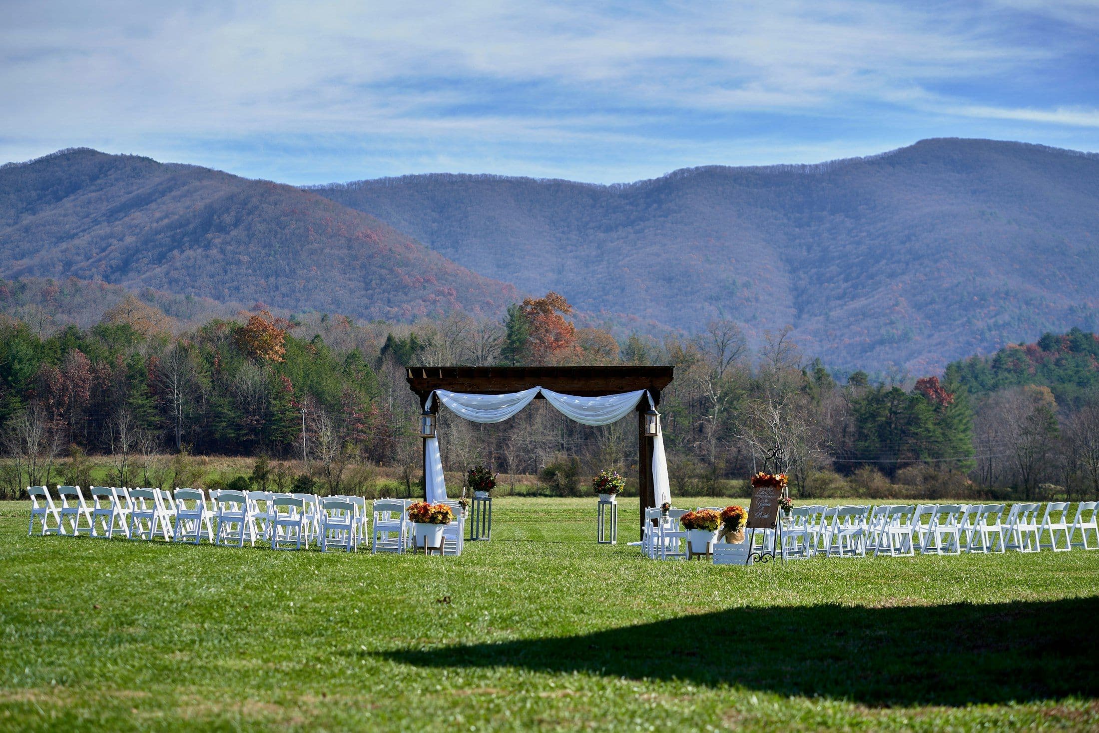 Guests gathered on garden benches for the ceremony