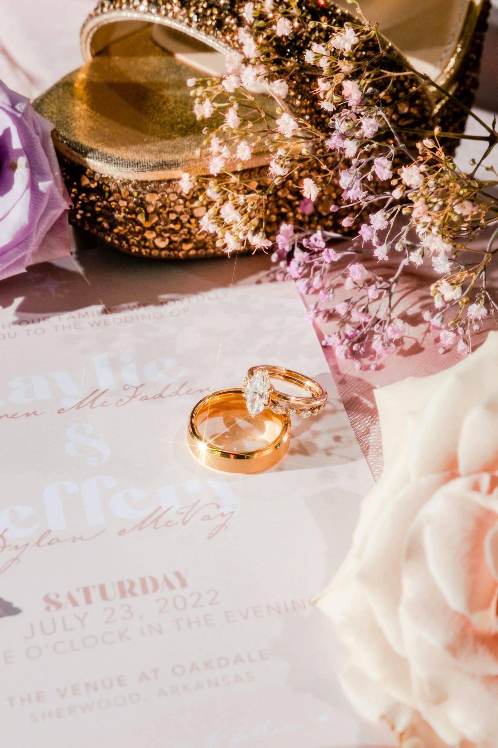 Two rings resting on the handwritten vows
